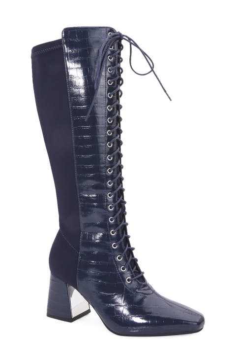 Lark Croc Embossed Faux Leather Knee High Boot