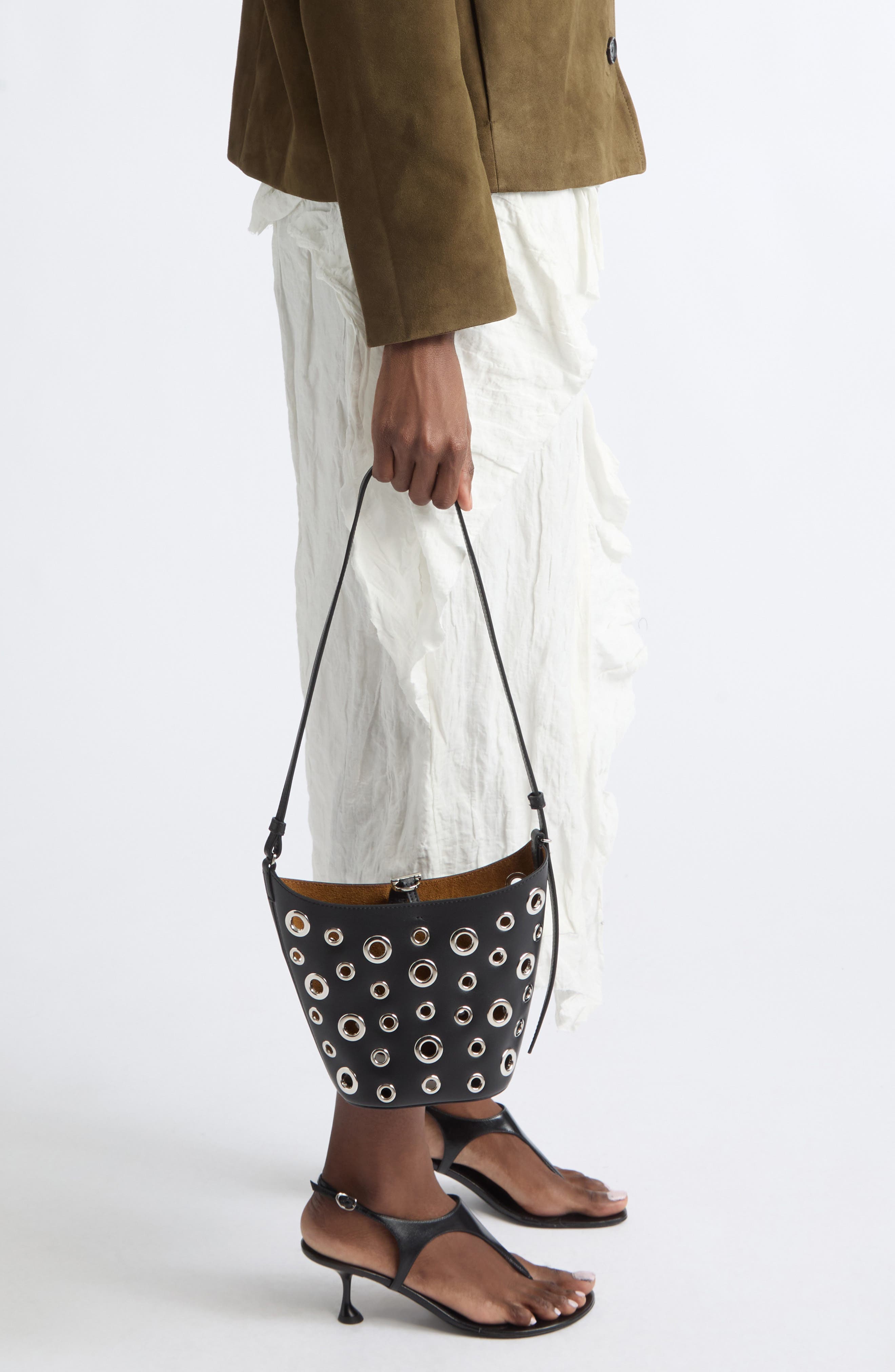 Striped Mini Bucket Bag, Alternate, color, BLACK