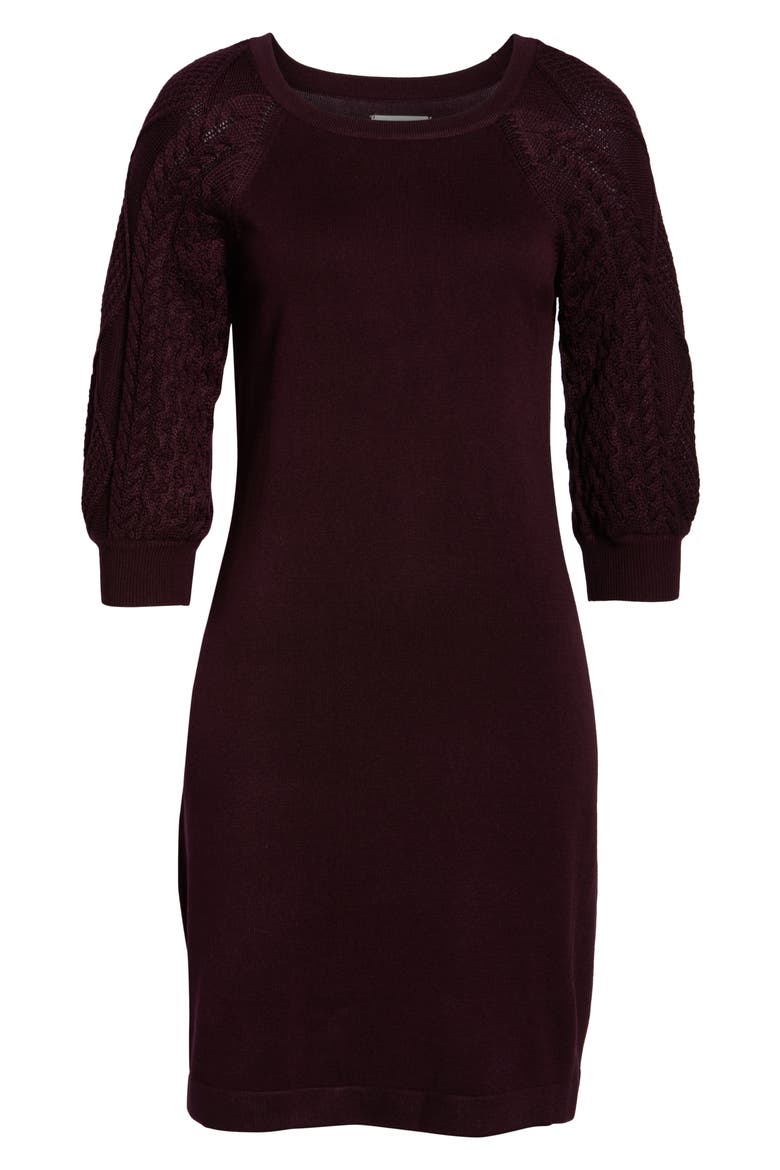 Cable Sleeve Sweater Dress, Alternate, color, AUBERGINE