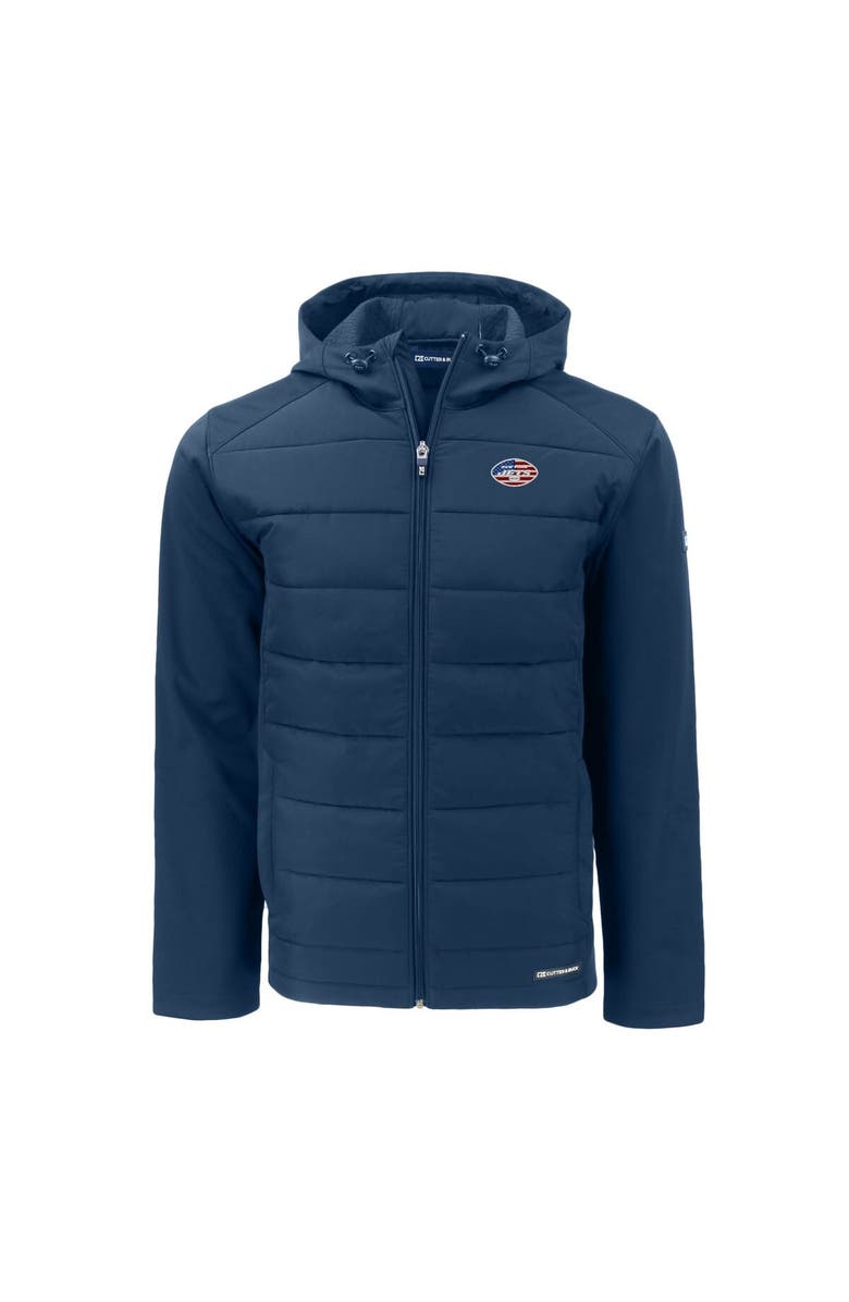 Cutter & Buck Men's Cutter & Buck Navy New York Jets  Americana Evoke Hybrid Eco Softshell Recycled Full-Zip Hooded Jacket, Alternate, color, 