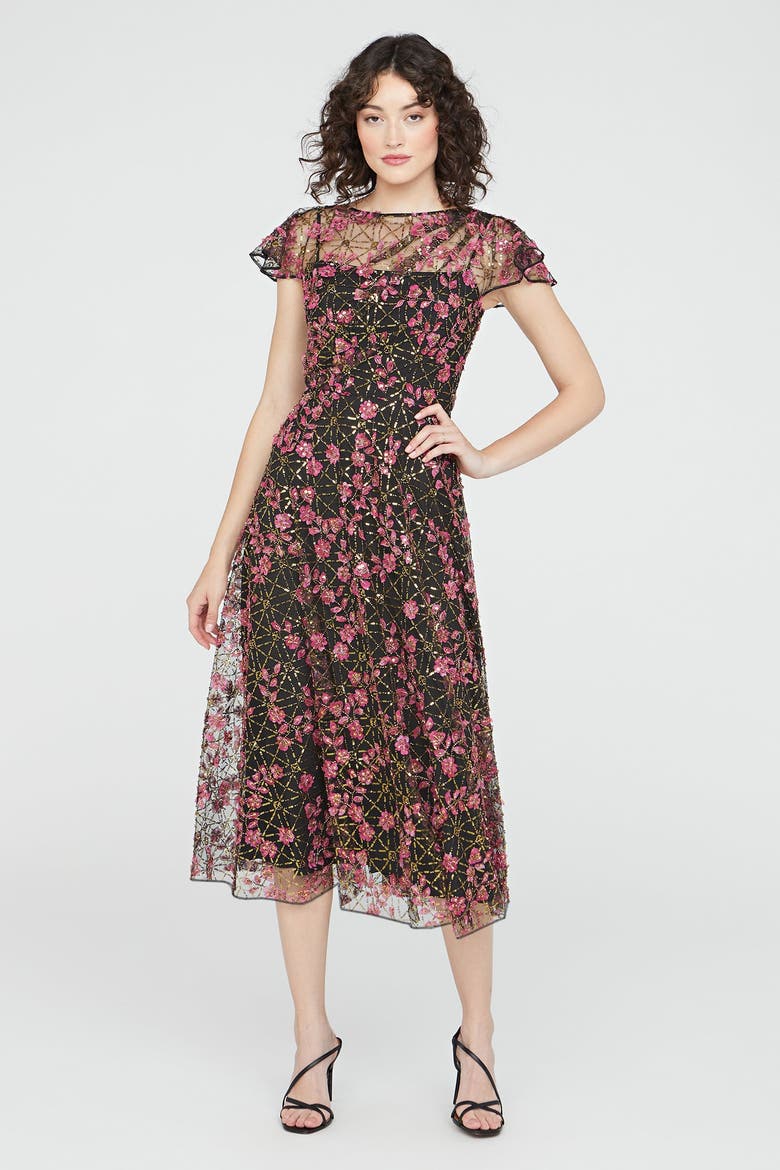 Mariah Beaded Cocktail Dress, Main, color, Black/Zinnia