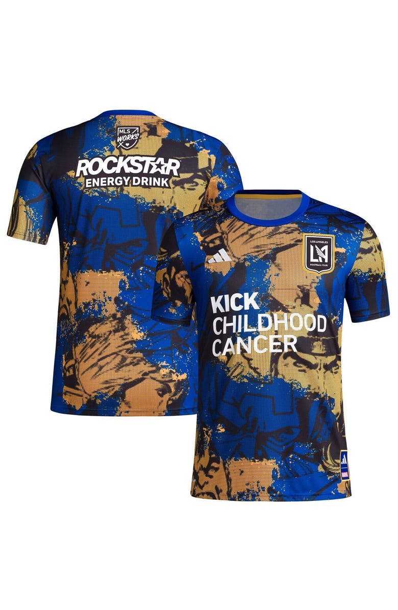 adidas Men's adidas Royal LAFC 2023 MLS Works Kick Childhood Cancer x Marvel Pre-Match Top, Alternate, color, 