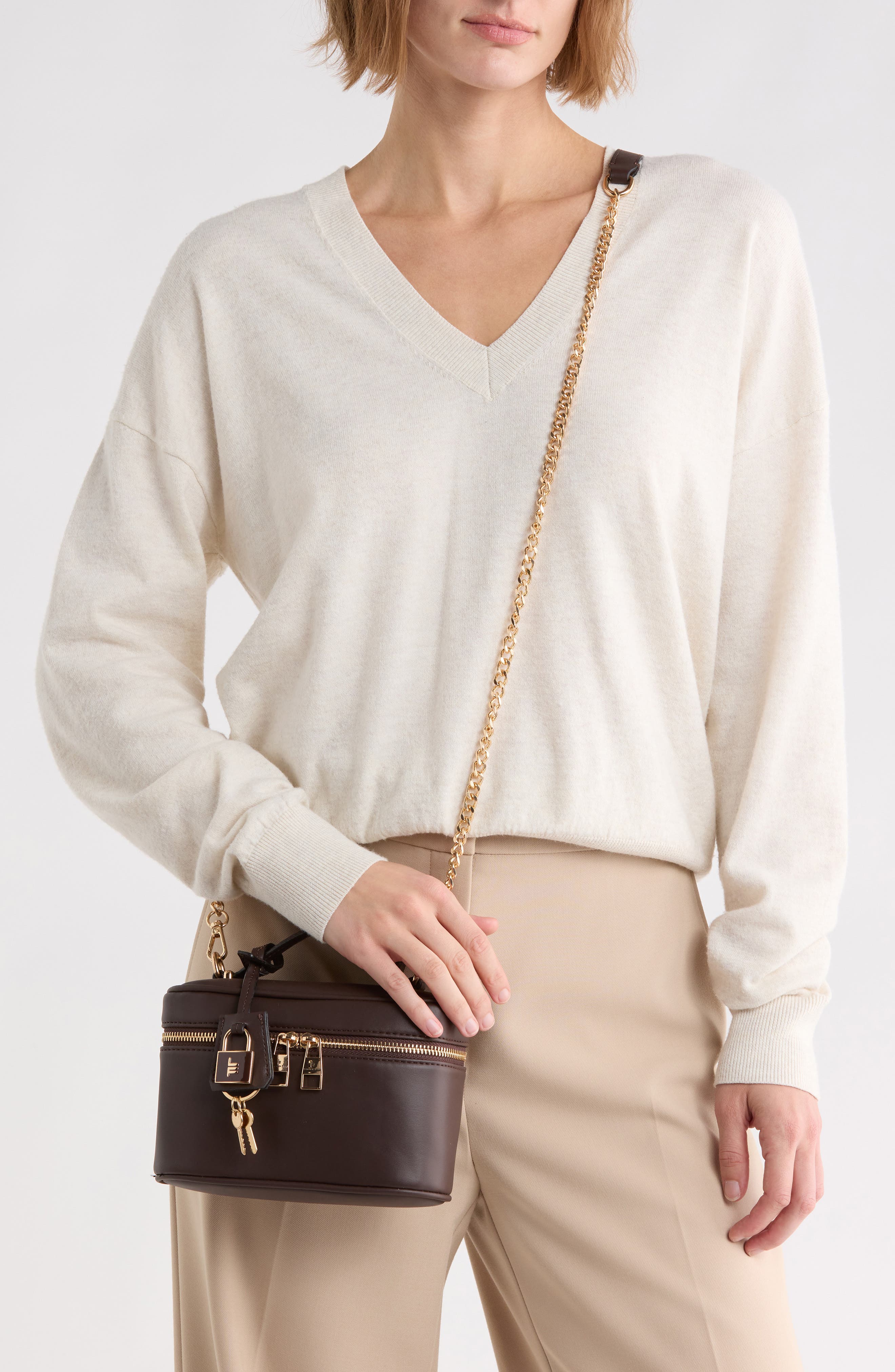 Faux Leather Vanity Bag, Alternate, color, CHOCOLATE