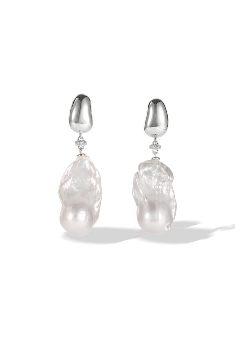Doris Large Freshwater Baroque Pearl Drop Earrings, Main, color, Silver