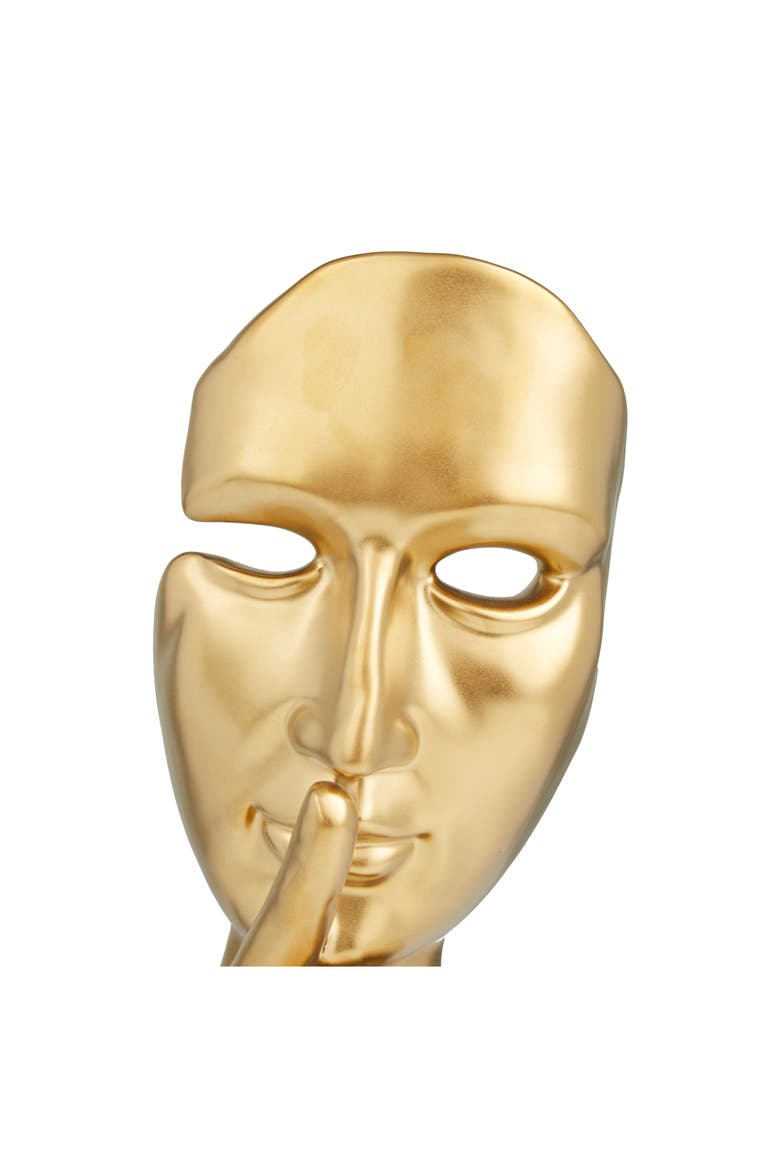 Goldtone Porcelain Quiet Gesture Mask Sculpture, Alternate, color, GOLD