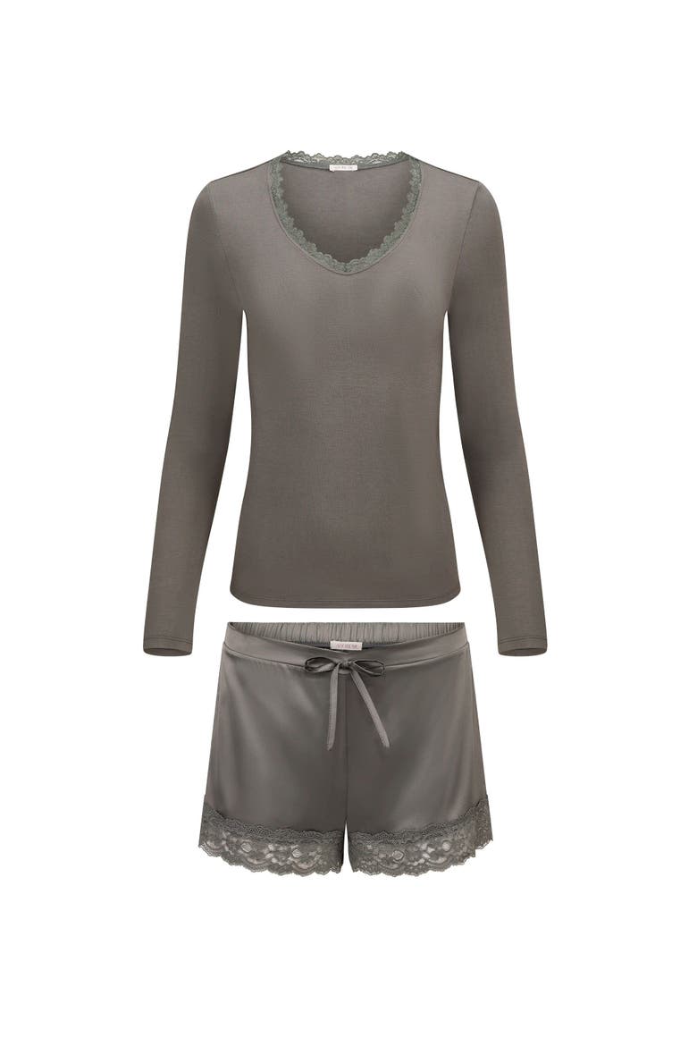 Kezha Long Sleeve Top & Shorts Pajama Set, Alternate, color, Dark grey