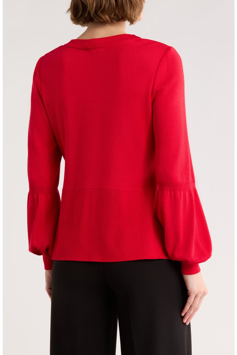 Check Bishop Sleeve Knit Top, Alternate, color, DUSK RED