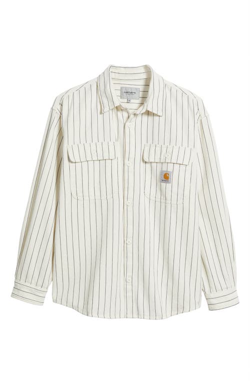 Carhartt Hendry Striped Shirt Jacket Wax/dark Navy In White