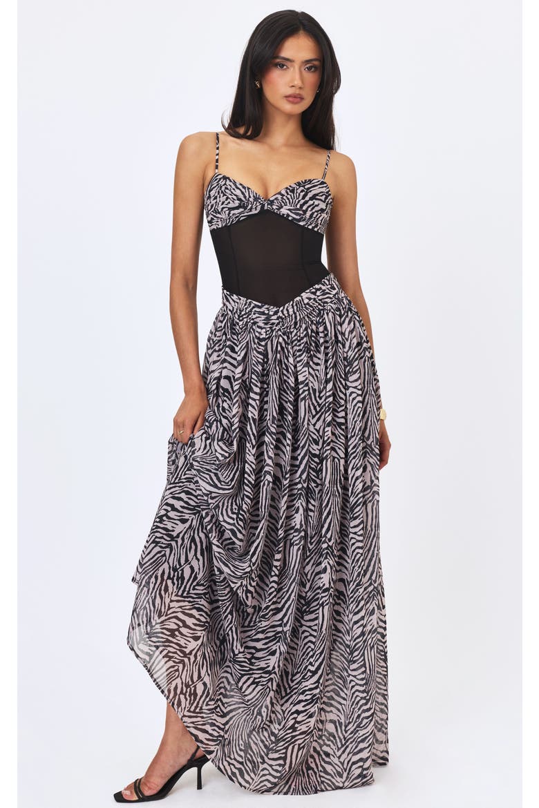 Onora Zebra Print Chiffon Dipped Waist Maxi Dress, Main, color, Zebra Print