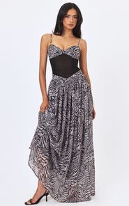 Miss Circle Onora Zebra Print Chiffon Dipped Waist Maxi Dress