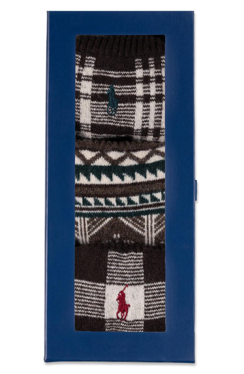 Polo Ralph Lauren Northwest Passage Assorted 3-Pack Crew Socks Gift Box, Alternate, color, Brown