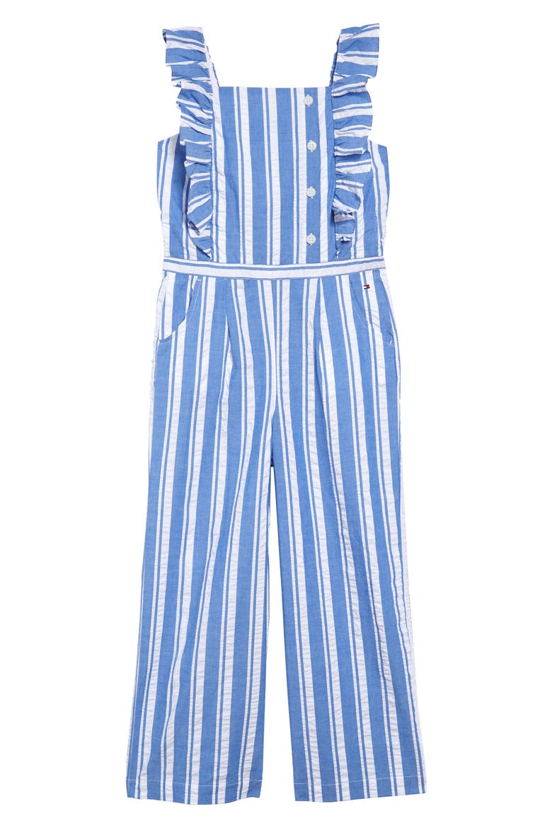 Sleeveless Ruffle Jumpsuit, Main, color, NAUTICAL BLUE