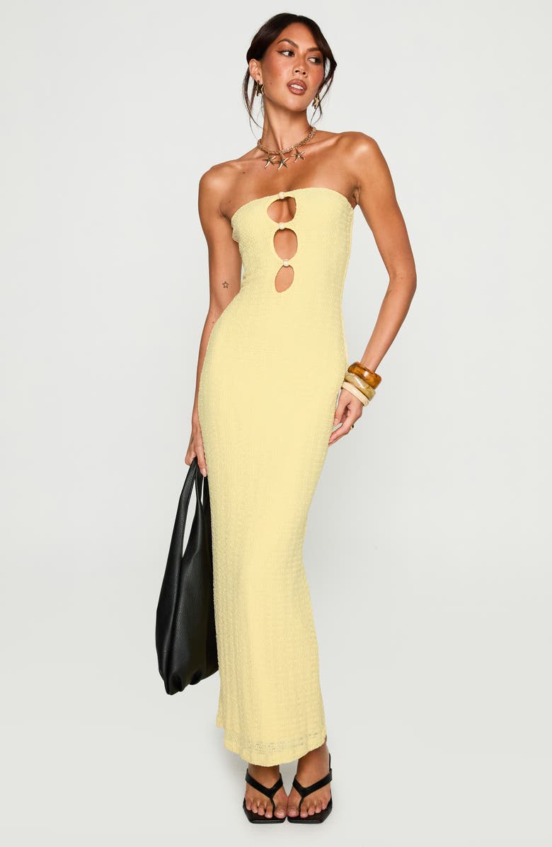 Princess Polly Saijana Strapless Maxi Dress, Alternate, color, Lemon