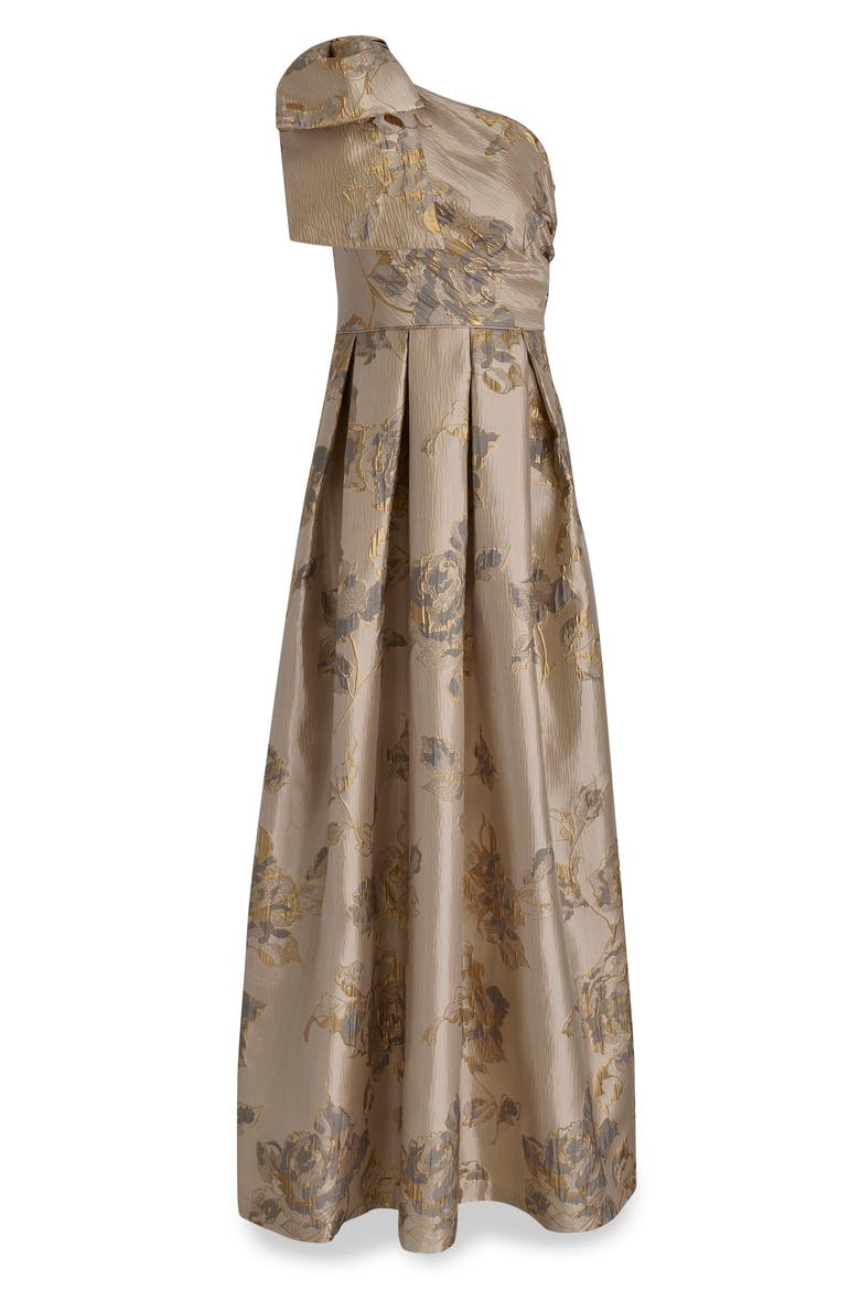 Metallic Floral Jacquard Ball Gown, Alternate, color, CHAMPAGNE METALLIC