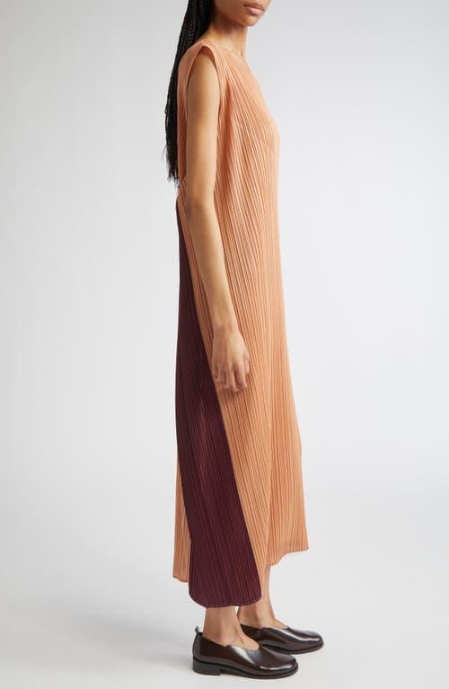 Issey Miyake Pleats Please  Pointe Pleated Asymmetric Sleeveless Midi Dress In Brown