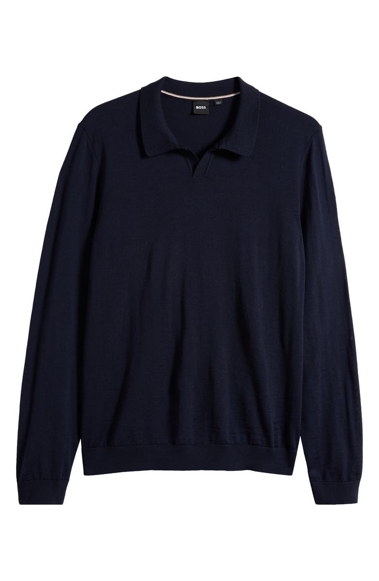 BOSS Enord Long Sleeve Wool Polo Sweater, Alternate, color, Dark Blue