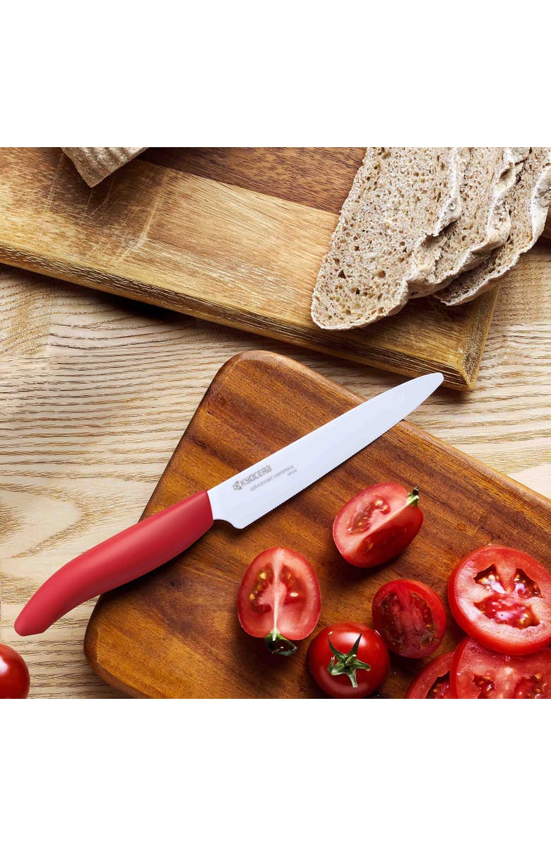 Kyocera Revolution Ceramic 5 Inch Micro Serrated Tomato Knife, Red, Alternate, color, Red
