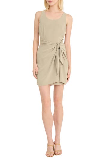 Donna Morgan Tie Front Tank Dress In Moss