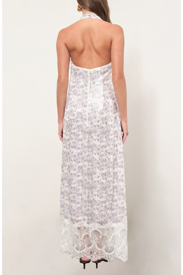 Apollo Floral Sequin Halter Neck Dress, Alternate, color, LILAC BELLFLOWER SEQUINS
