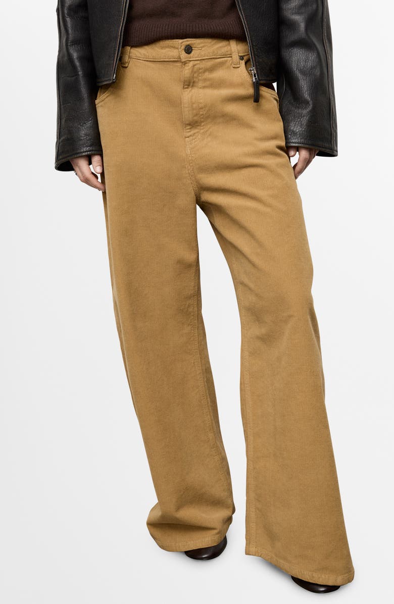 MANGO Wide Leg Corduroy Pants, Main, color, Caramel
