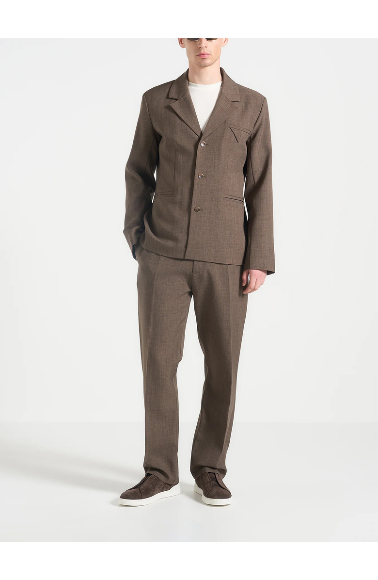Manière De Voir Bastien Single Breasted Hatched Tailored Suit Jacket, Alternate, color, Light Brown