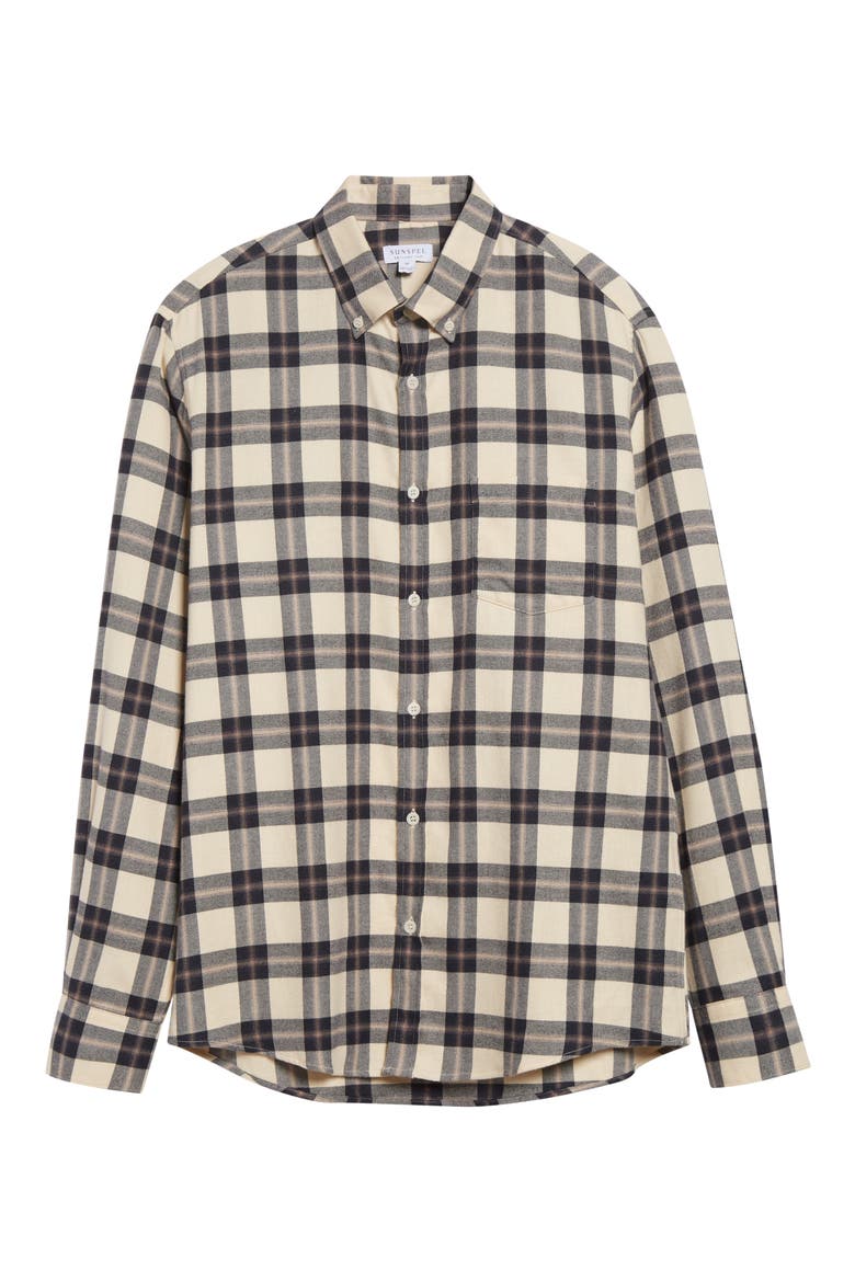 Check Brushed Cotton Flannel Button-Down Shirt, Alternate, color, ECRU/ TRUFFLE CHECK