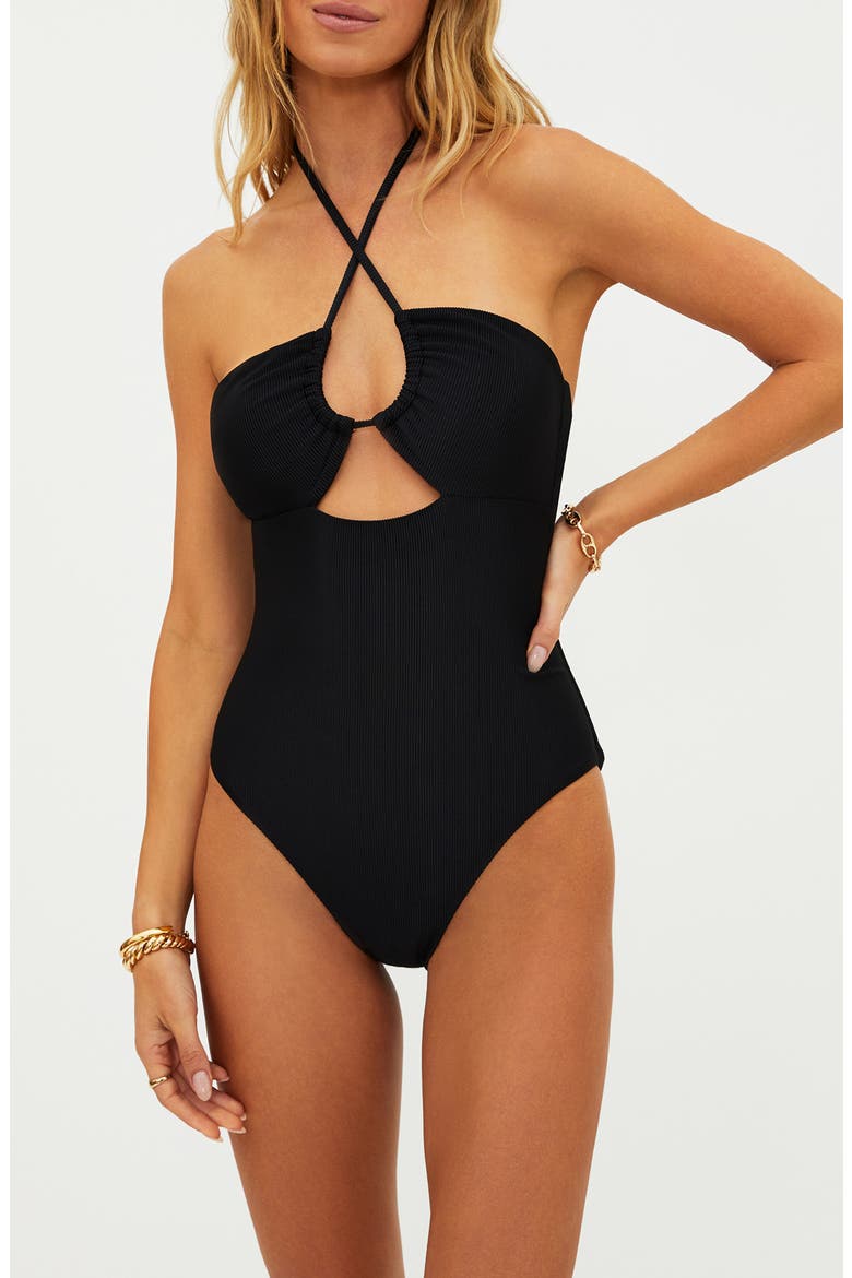 Phoenix Halter One-Piece Swimsuit, Main, color, BLACK