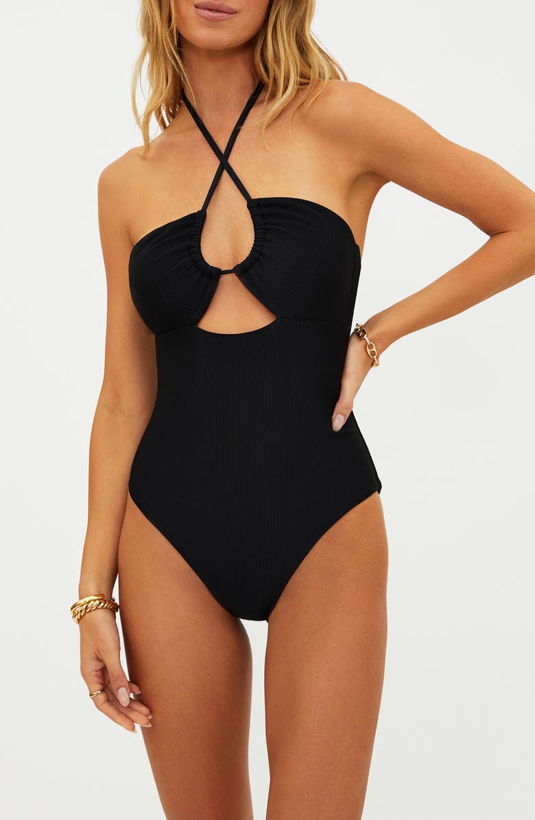 Beach Riot Phoenix Halter One-Piece Swimsuit, Main, color, Black