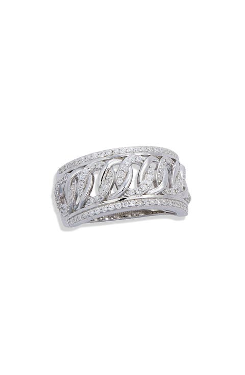 Sterling Silver Pavé Cubic Zirconia Link Band Ring