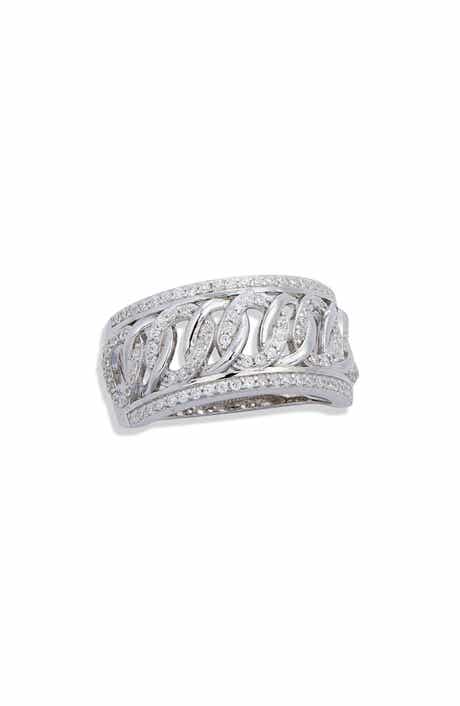 SAVVY CIE JEWELS Sterling Silver Pavé Cubic Zirconia Link Band Ring