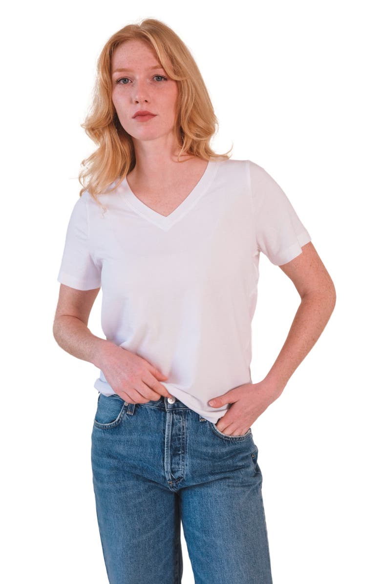 POPLINEN Louise Organic Cotton + Tencel  V-neck Tee, Main, color, White