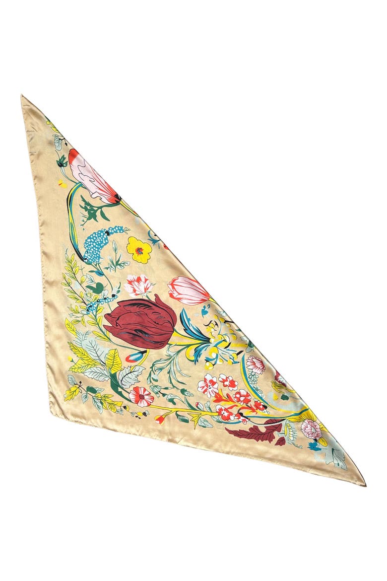 Floral Satin Square Scarf, Alternate, color, TAN