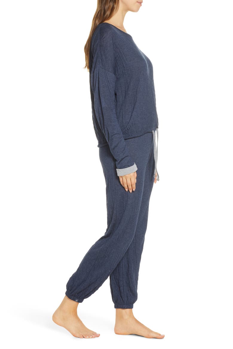 Malibu Collection Crinkle Jersey Lounge Set, Alternate, color, INDIGO/ GRAY