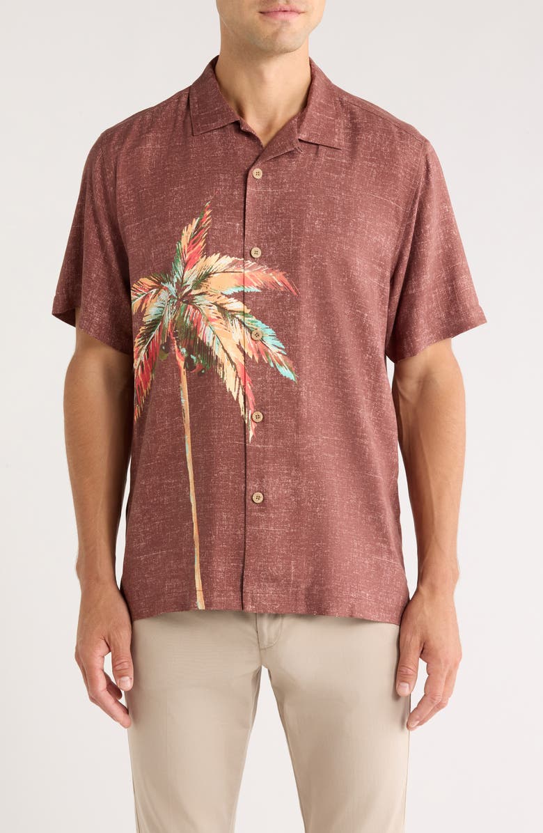 Tommy Bahama Desert Palms Silk Camp Shirt, Main, color, Spiced Clove