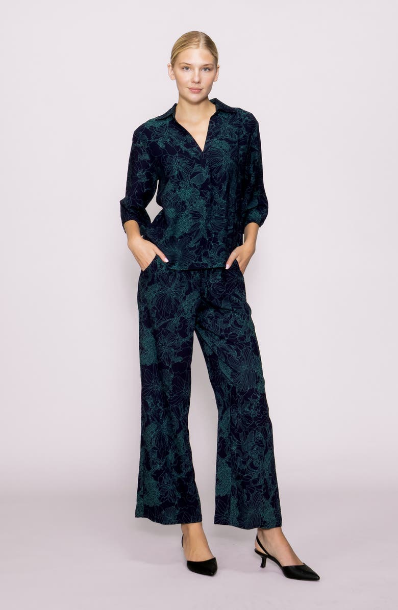 MELLODAY Abstract Print Wide Leg Pants, Alternate, color, Navy/ Teal