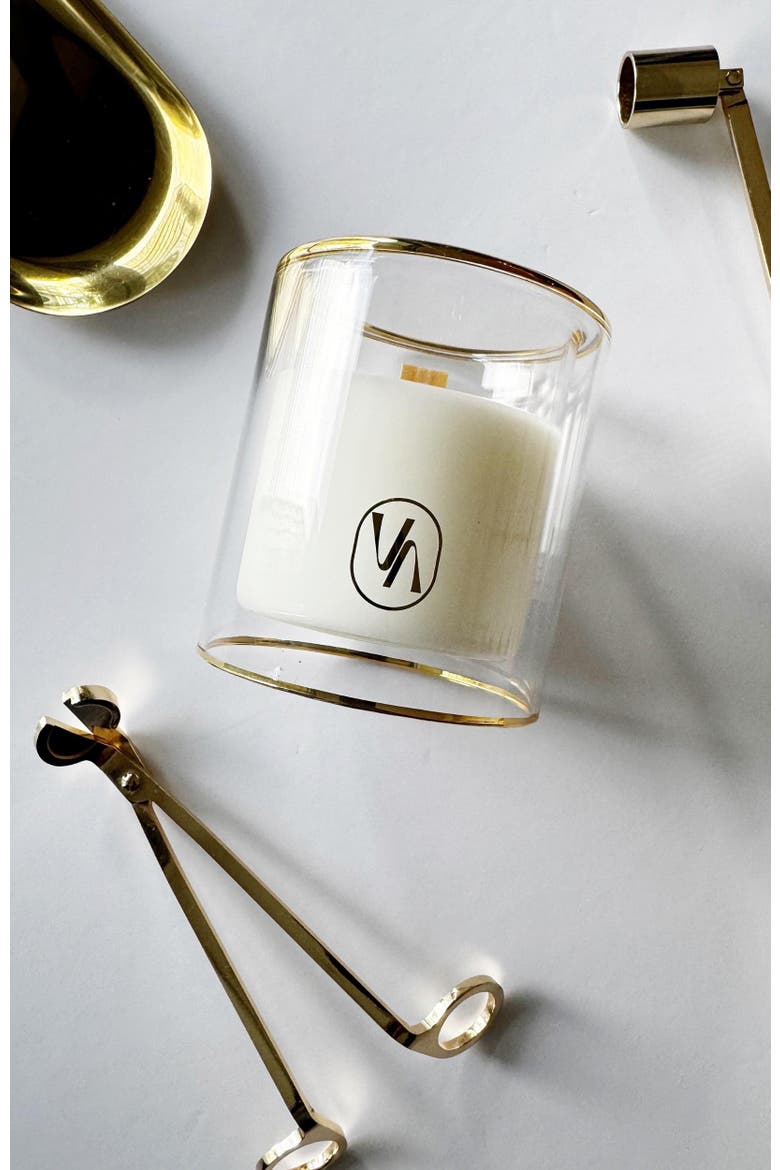 Hinoki Flower Scented Candle With Wood Wick, Alternate, color, White