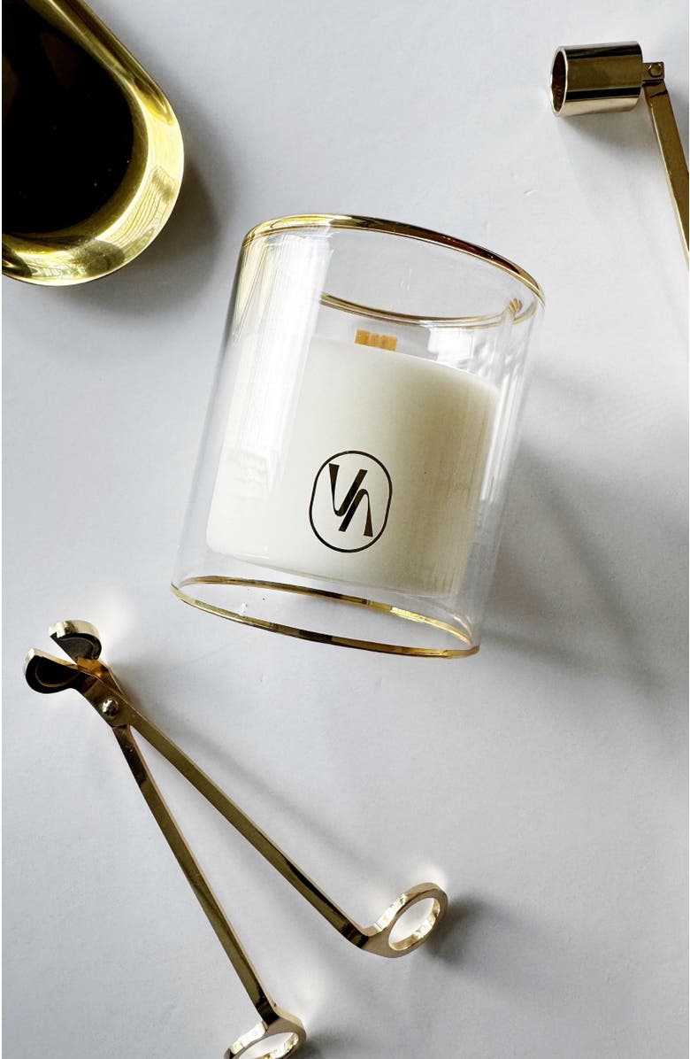 VILLA ABURI Limpopo Peach Scented Candle With Wood Wick, Alternate, color, White