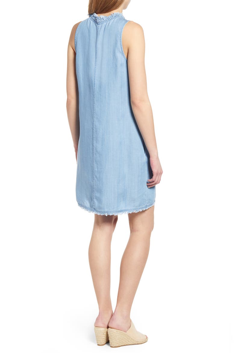 Chambray Ruffle Shift Dress, Alternate, color, LIGHT STORM WASH