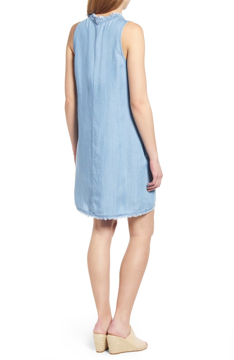 Tommy Bahama Chambray Ruffle Shift Dress, Alternate, color, Light Storm Wash