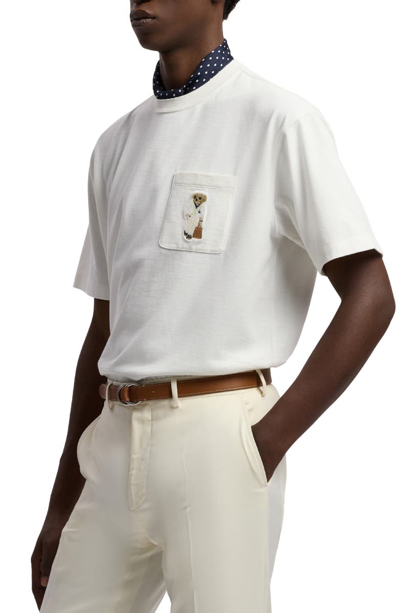 Ralph Lauren Purple Label Relaxed Fit Bear Embroidered Pocket T-Shirt, Alternate, color, Deckwash White
