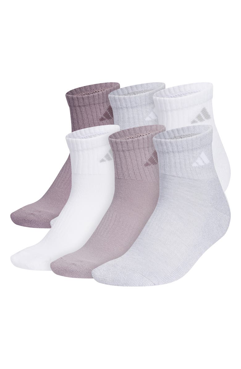 adidas 6-Pack Athletic Cushioned Crew Socks, Alternate, color, Fig Purple/ Clear Grey/ White
