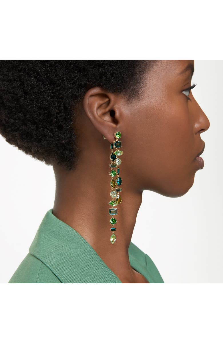 Swarovski Gema Front/Back Asymmetric Crystal Drop Earrings, Alternate, color, Green