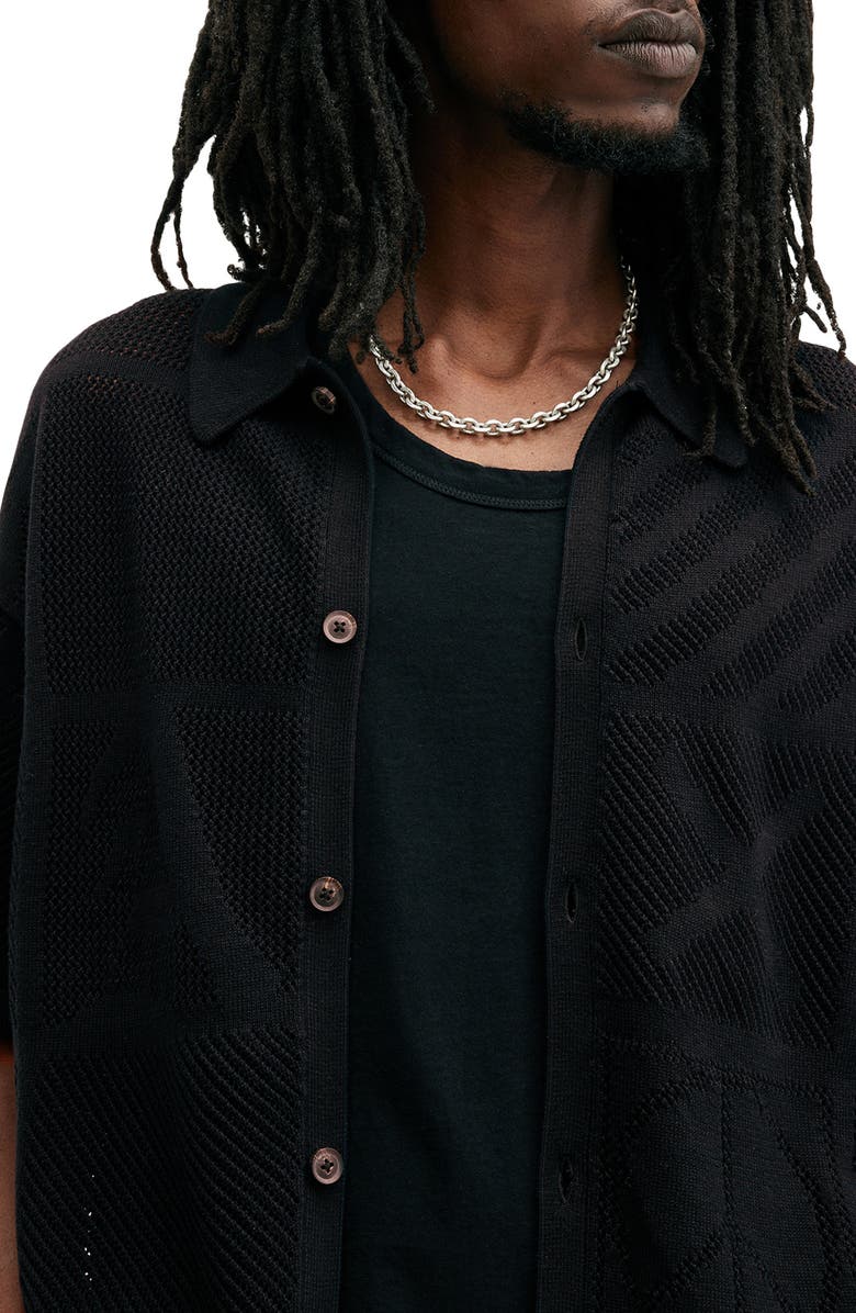 AllSaints Palma Short Sleeve Cardigan, Alternate, color, Black