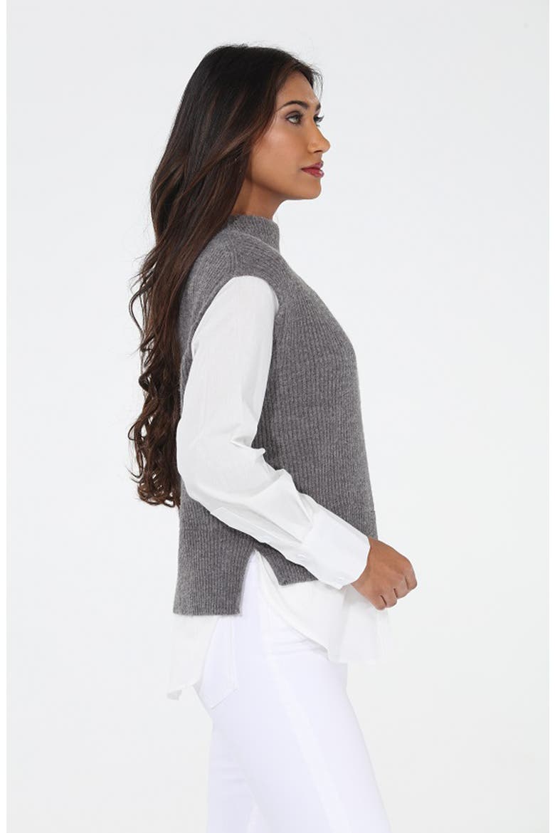 Mixed Media Layered Look Funnel Neck Sweater Vest, Alternate, color, GREY