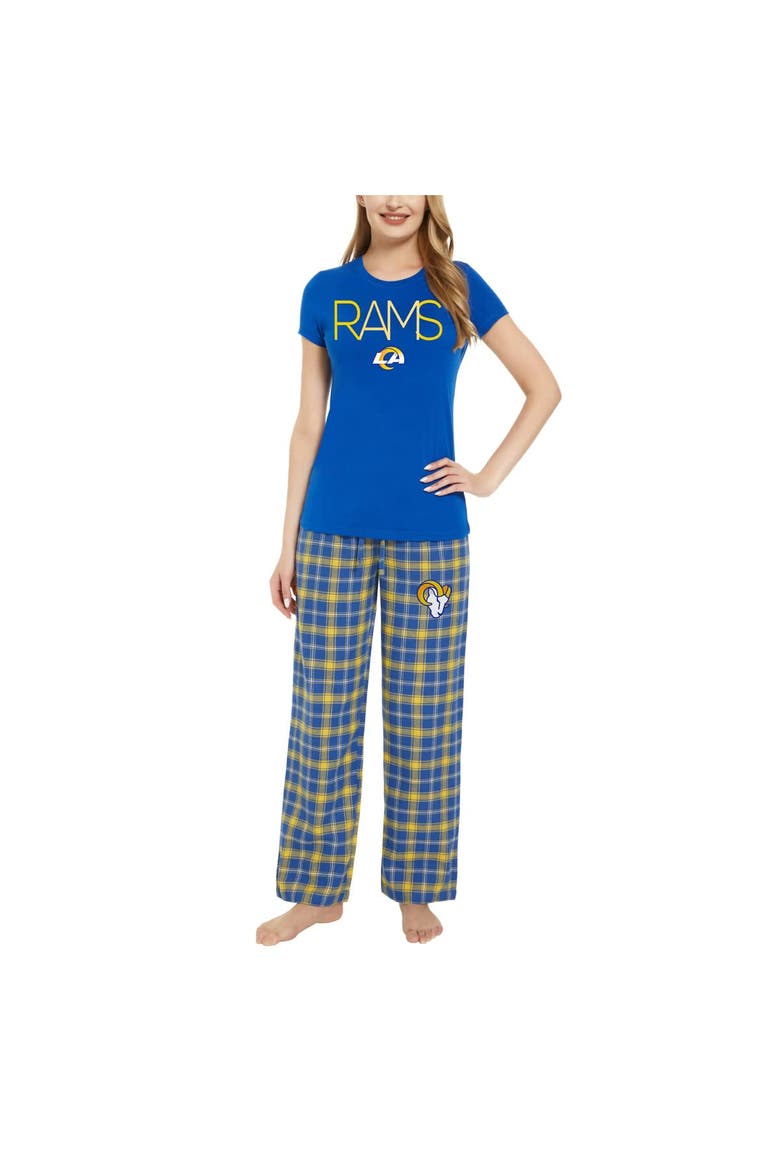 Women's Concepts Sport Royal/Gold Los Angeles Rams Arctic T-Shirt & Flannel Pants Sleep Set, Alternate, color, Royal