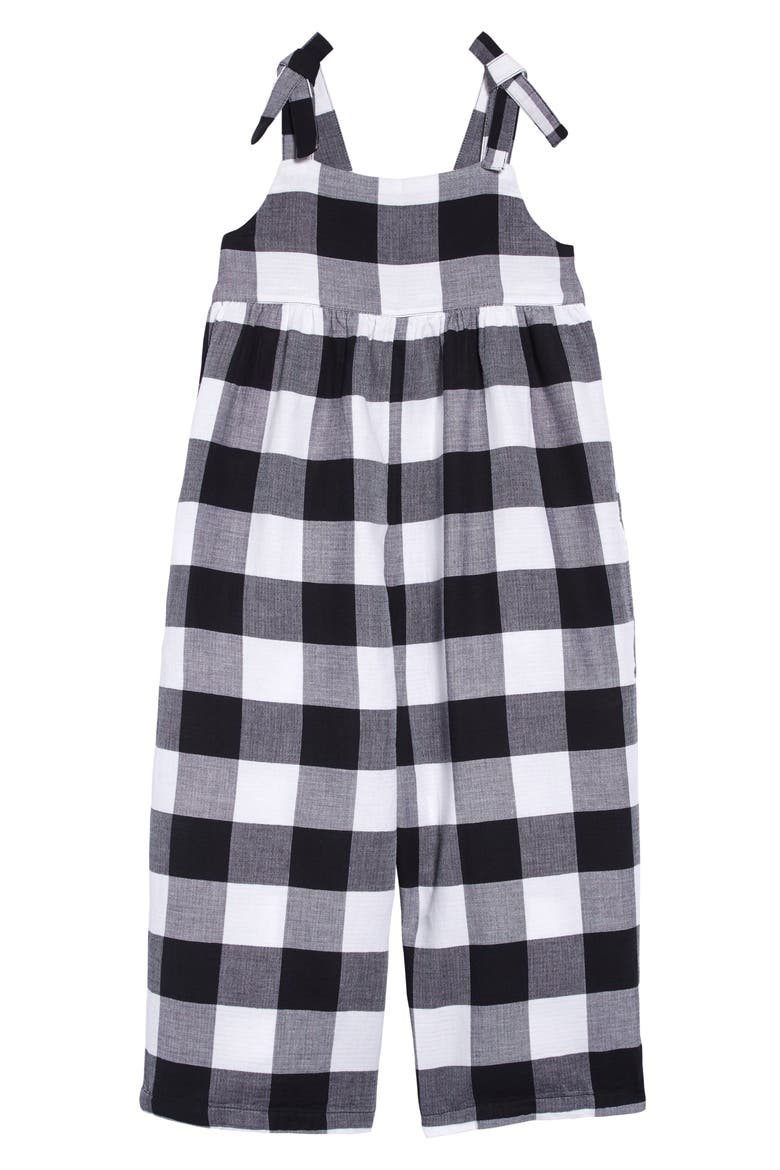Gingham Check Organic Cotton Jumpsuit, Main, color, WHITE- BLACK GINGHAM