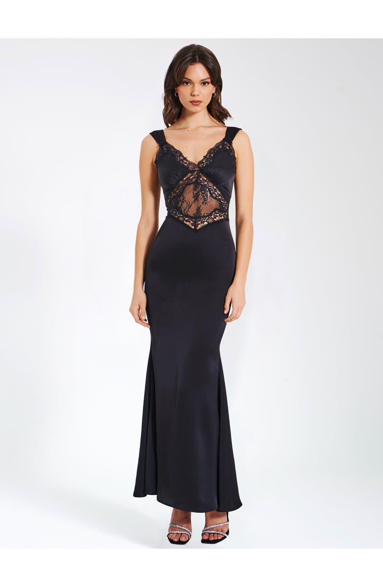 Miss Circle Camila Satin and Lace Maxi Dress, Main, color, Black
