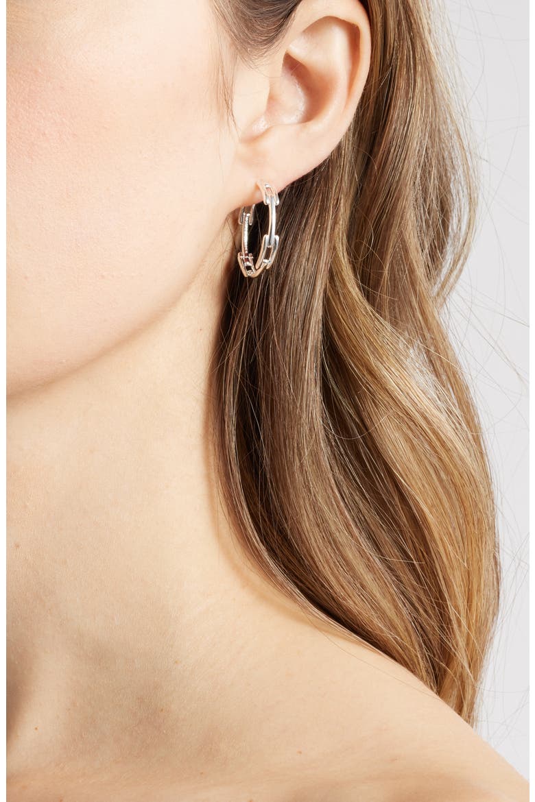 Medium Signature Link Hoop Earrings, Alternate, color, STERLING SILVER