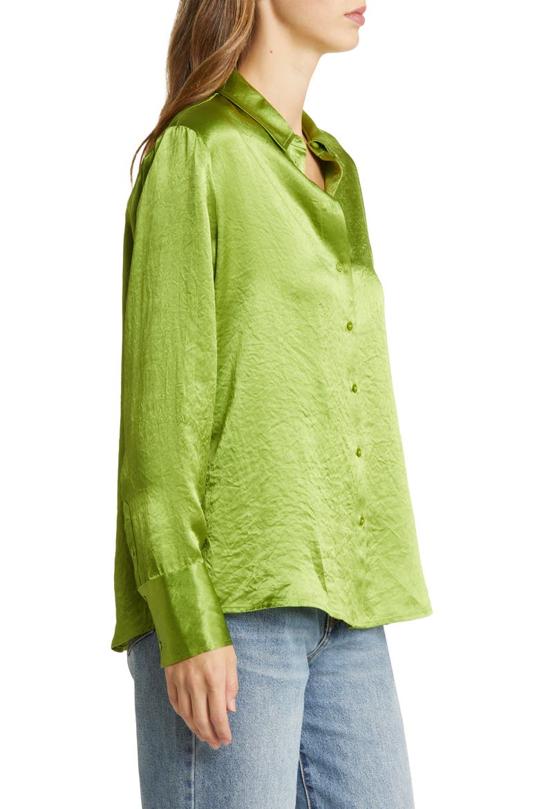 Hammered Satin Button-Up Shirt, Alternate, color, OLIVE BEAN