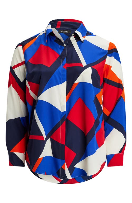 Ralph Lauren Lauren  Print Crêpe De Chine Button-up Shirt In Blue Multi